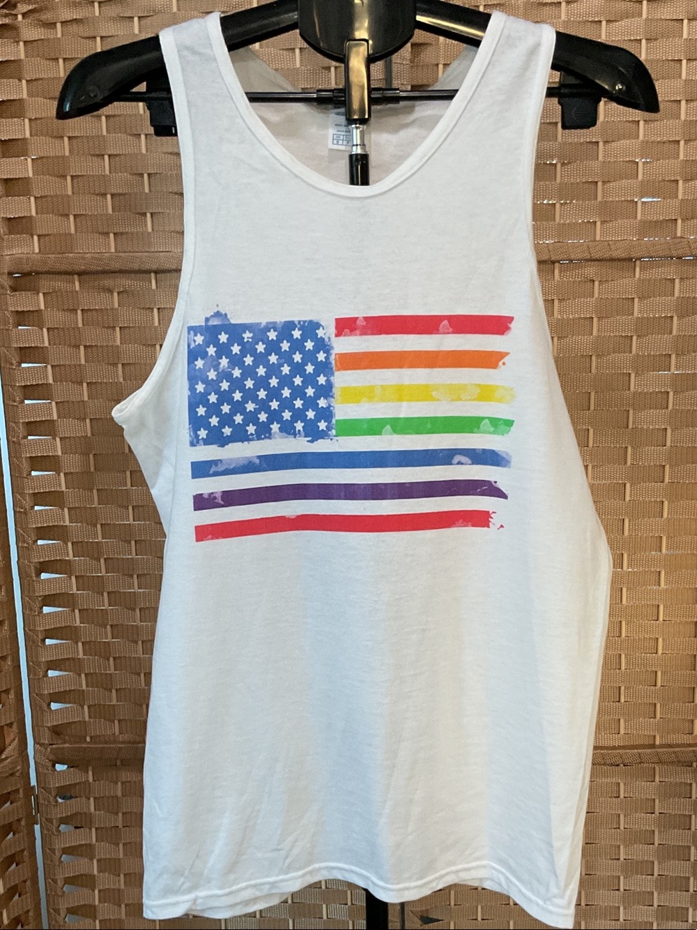 Kohl's White Tank Top with Rainbow Striped American Flag